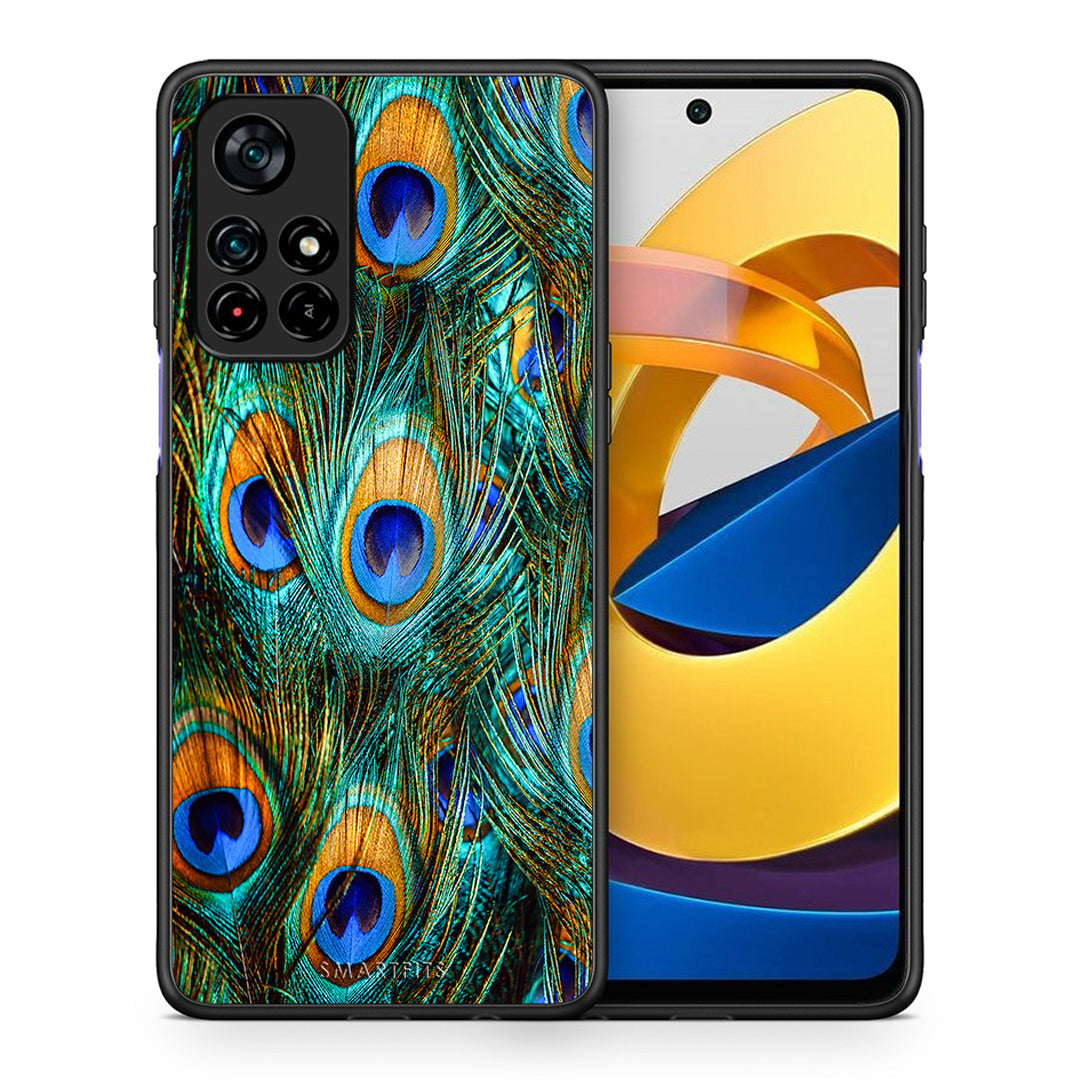 Θήκη Xiaomi Poco M4 Pro 5G Real Peacock Feathers από τη Smartfits με σχέδιο στο πίσω μέρος και μαύρο περίβλημα | Xiaomi Poco M4 Pro 5G Real Peacock Feathers case with colorful back and black bezels