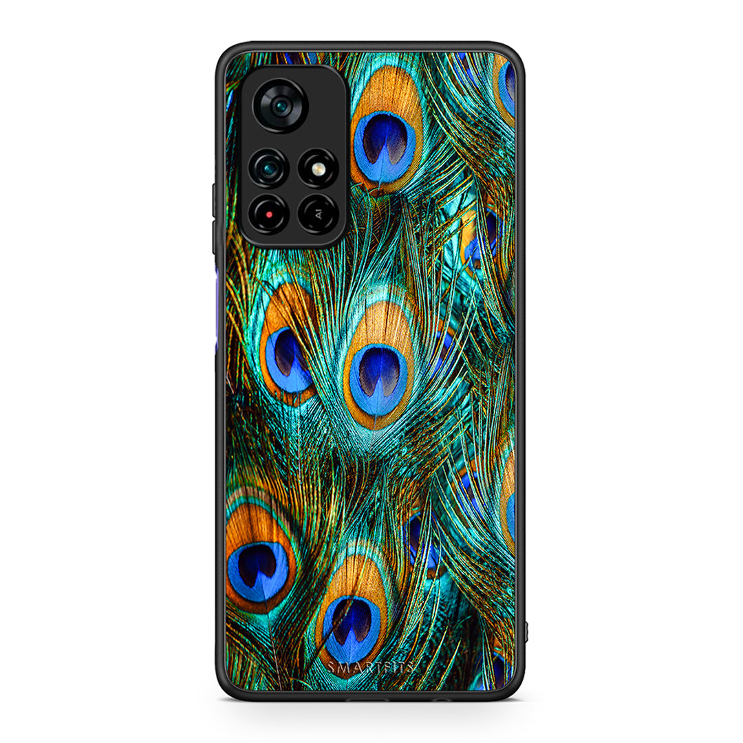 Xiaomi Poco M4 Pro 5G Real Peacock Feathers θήκη από τη Smartfits με σχέδιο στο πίσω μέρος και μαύρο περίβλημα | Smartphone case with colorful back and black bezels by Smartfits