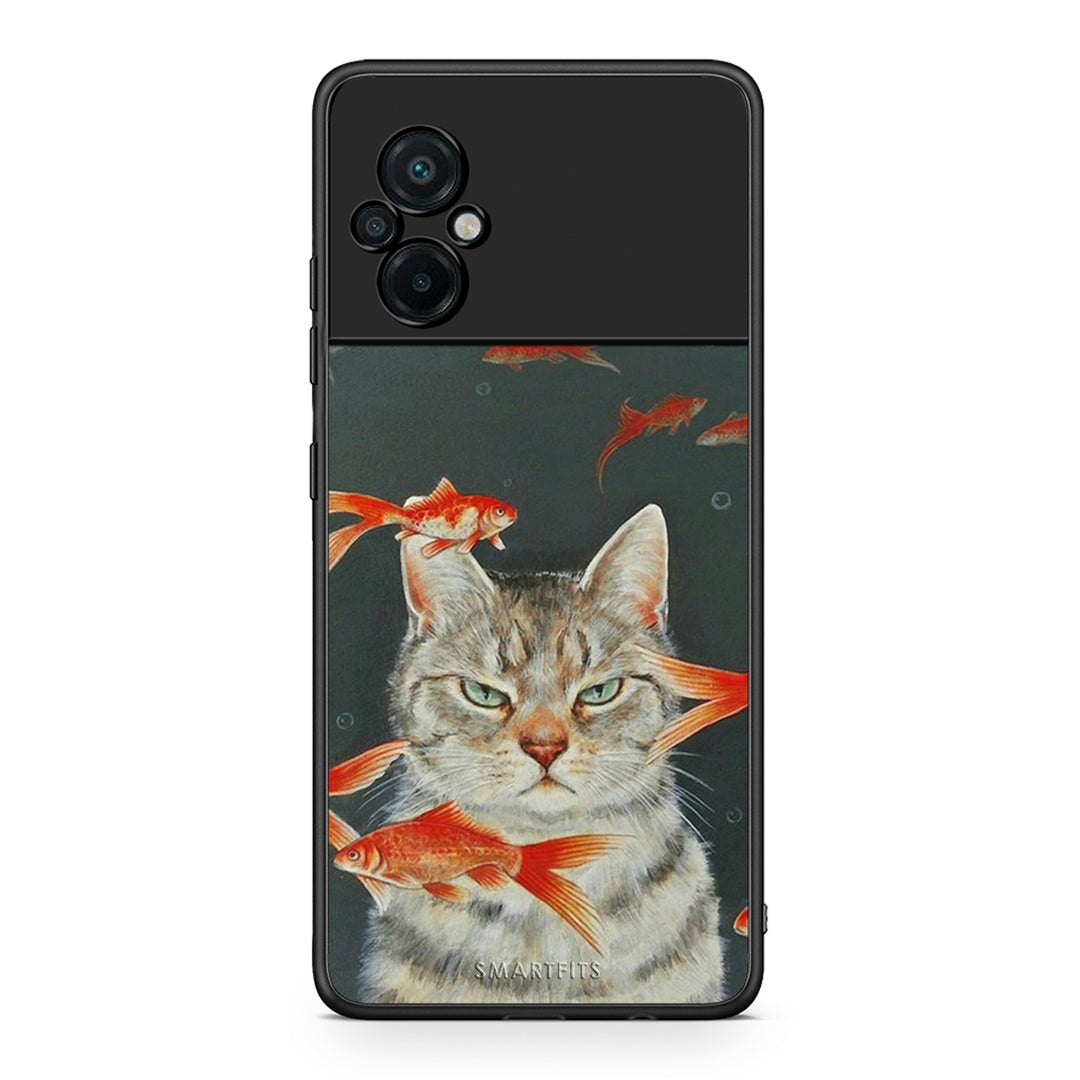 Xiaomi Poco M5 / Redmi Note 11E Cat Goldfish θήκη από τη Smartfits με σχέδιο στο πίσω μέρος και μαύρο περίβλημα | Smartphone case with colorful back and black bezels by Smartfits