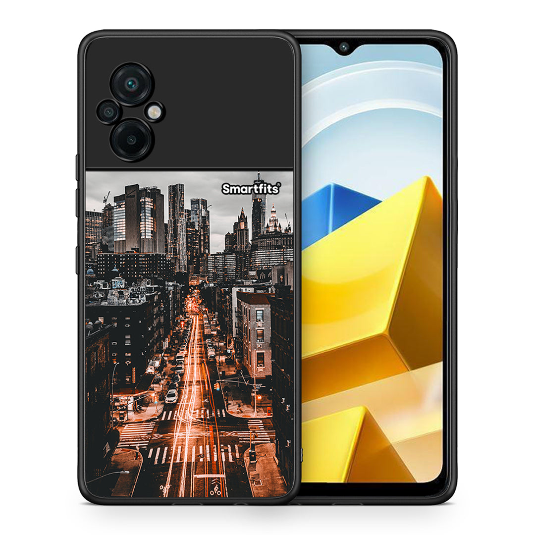 Θήκη Xiaomi Poco M5 / Redmi Note 11E City Lights από τη Smartfits με σχέδιο στο πίσω μέρος και μαύρο περίβλημα | Xiaomi Poco M5 / Redmi Note 11E City Lights case with colorful back and black bezels