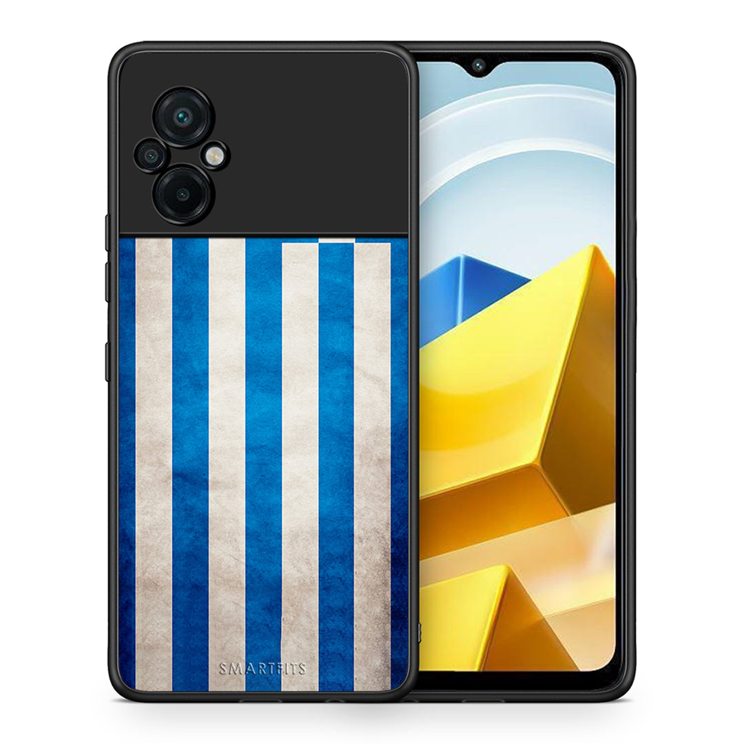 Θήκη Xiaomi Poco M5 / Redmi Note 11E Greek Flag από τη Smartfits με σχέδιο στο πίσω μέρος και μαύρο περίβλημα | Xiaomi Poco M5 / Redmi Note 11E Greek Flag case with colorful back and black bezels