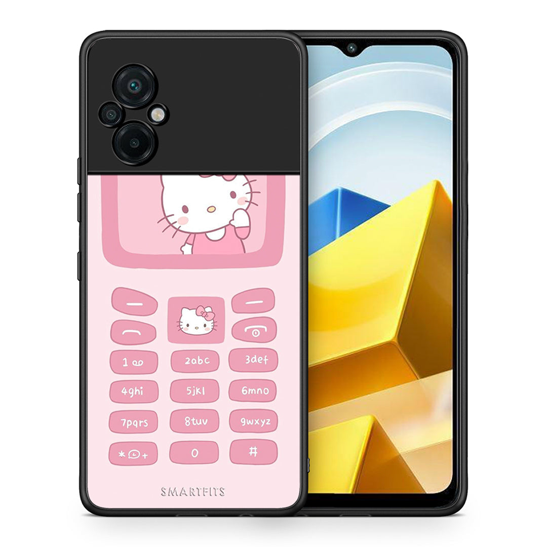 Θήκη Αγίου Βαλεντίνου Xiaomi Poco M5 / Redmi Note 11E Hello Kitten από τη Smartfits με σχέδιο στο πίσω μέρος και μαύρο περίβλημα | Xiaomi Poco M5 / Redmi Note 11E Hello Kitten case with colorful back and black bezels