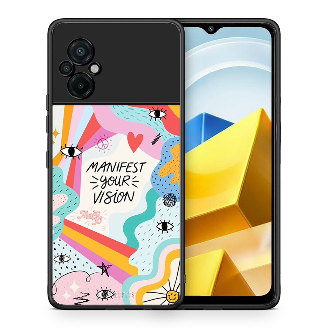 Θήκη Xiaomi Poco M5 / Redmi Note 11E Manifest Your Vision από τη Smartfits με σχέδιο στο πίσω μέρος και μαύρο περίβλημα | Xiaomi Poco M5 / Redmi Note 11E Manifest Your Vision case with colorful back and black bezels