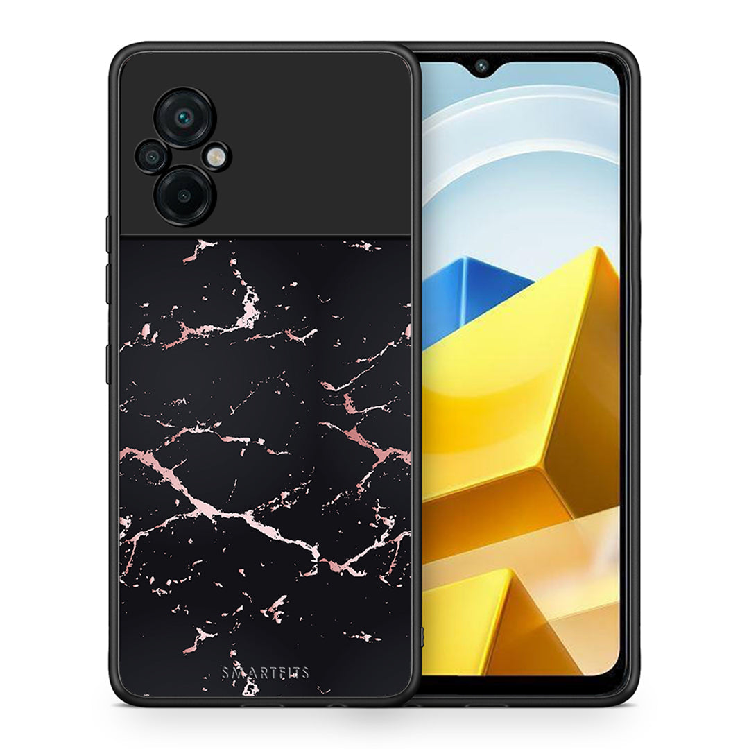 Θήκη Xiaomi Poco M5 / Redmi Note 11E Black Rosegold Marble από τη Smartfits με σχέδιο στο πίσω μέρος και μαύρο περίβλημα | Xiaomi Poco M5 / Redmi Note 11E Black Rosegold Marble case with colorful back and black bezels