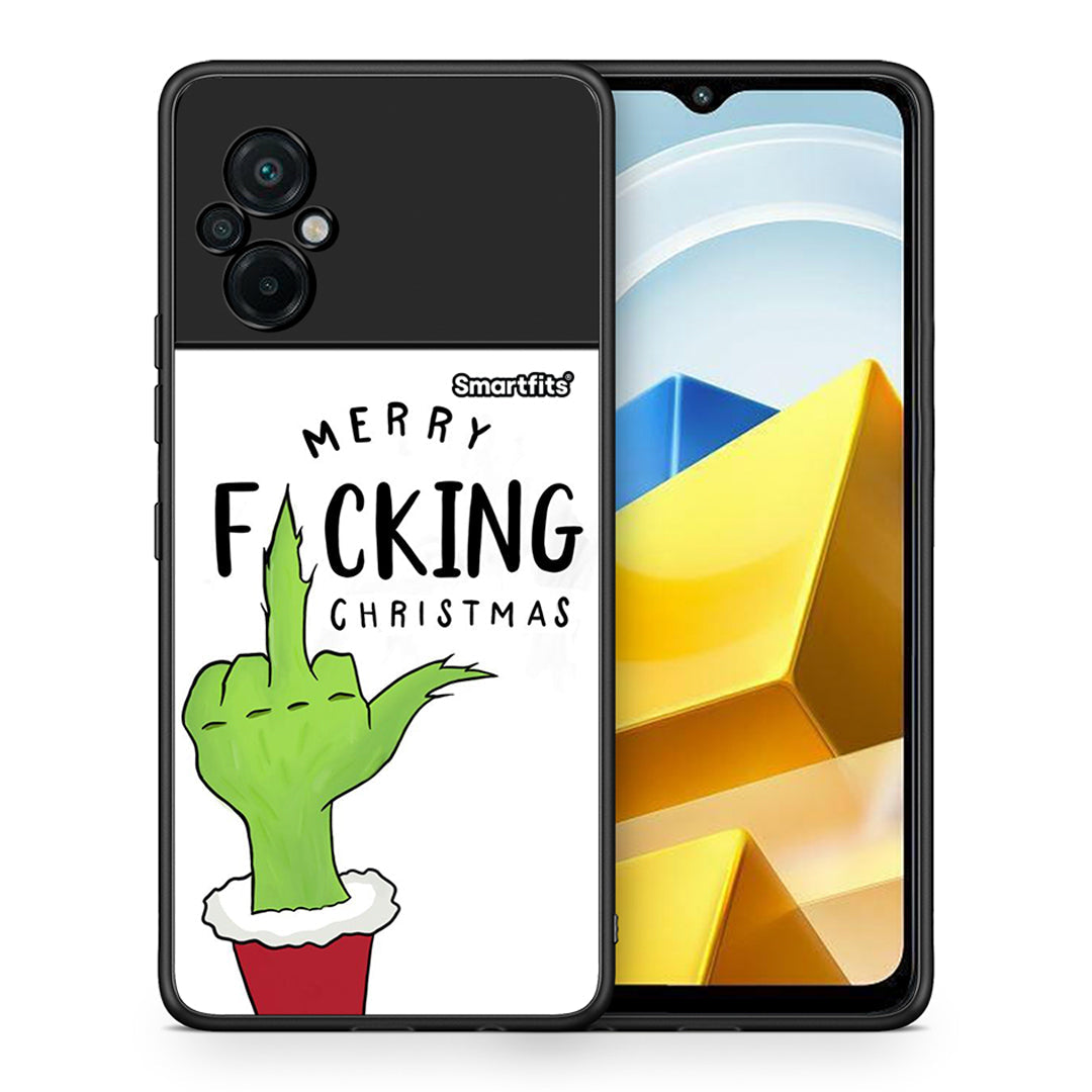 Θήκη Xiaomi Poco M5 / Redmi Note 11E Merry F Xmas από τη Smartfits με σχέδιο στο πίσω μέρος και μαύρο περίβλημα | Xiaomi Poco M5 / Redmi Note 11E Merry F Xmas case with colorful back and black bezels