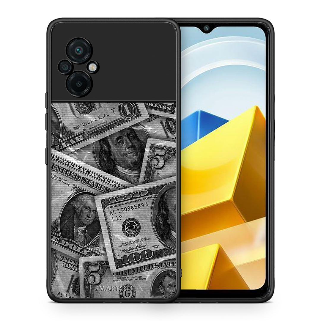 Θήκη Xiaomi Poco M5 / Redmi Note 11E Money Dollars από τη Smartfits με σχέδιο στο πίσω μέρος και μαύρο περίβλημα | Xiaomi Poco M5 / Redmi Note 11E Money Dollars case with colorful back and black bezels