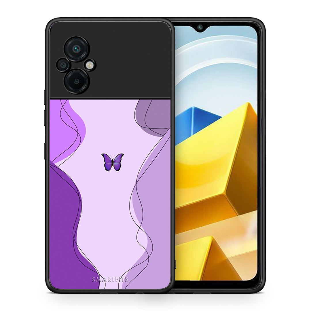 Θήκη Αγίου Βαλεντίνου Xiaomi Poco M5 / Redmi Note 11E Purple Mariposa από τη Smartfits με σχέδιο στο πίσω μέρος και μαύρο περίβλημα | Xiaomi Poco M5 / Redmi Note 11E Purple Mariposa case with colorful back and black bezels