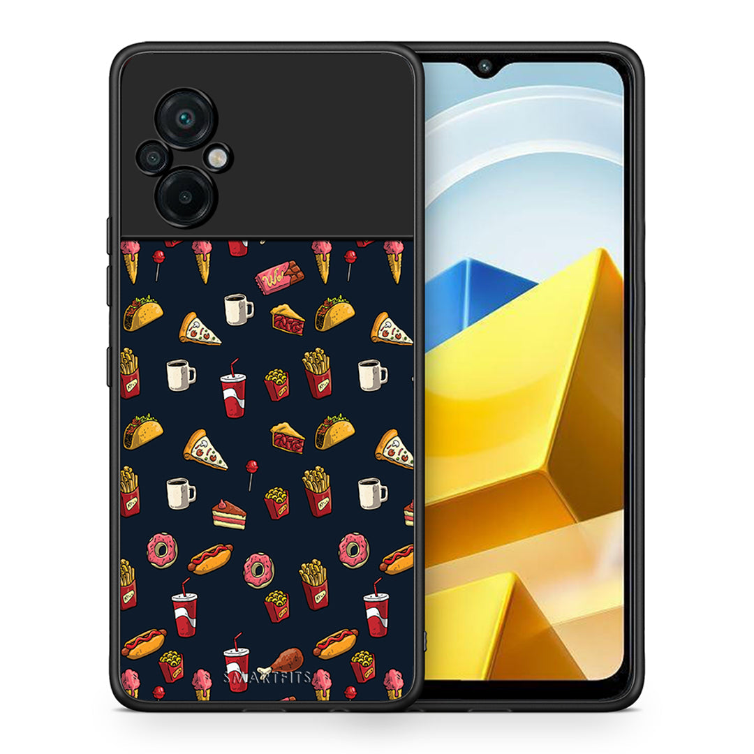 Θήκη Xiaomi Poco M5 / Redmi Note 11E Hungry Random από τη Smartfits με σχέδιο στο πίσω μέρος και μαύρο περίβλημα | Xiaomi Poco M5 / Redmi Note 11E Hungry Random case with colorful back and black bezels
