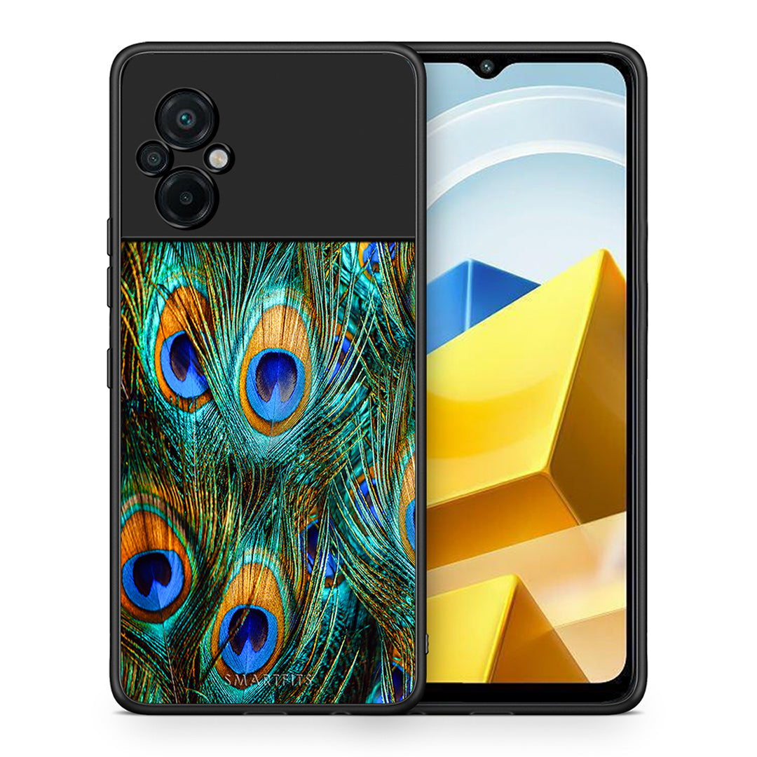 Θήκη Xiaomi Poco M5 / Redmi Note 11E Real Peacock Feathers από τη Smartfits με σχέδιο στο πίσω μέρος και μαύρο περίβλημα | Xiaomi Poco M5 / Redmi Note 11E Real Peacock Feathers case with colorful back and black bezels