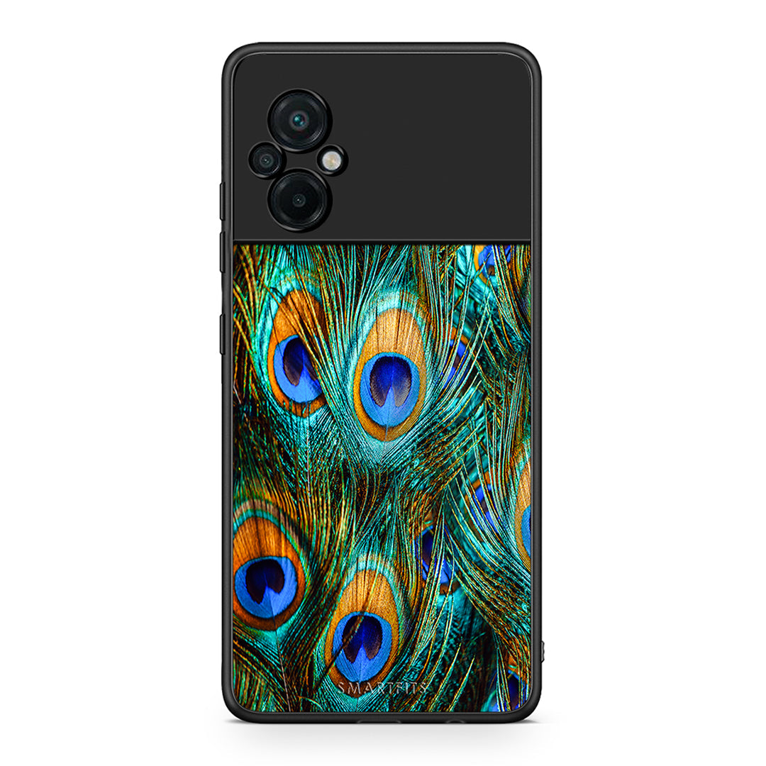 Xiaomi Poco M5 / Redmi Note 11E Real Peacock Feathers θήκη από τη Smartfits με σχέδιο στο πίσω μέρος και μαύρο περίβλημα | Smartphone case with colorful back and black bezels by Smartfits