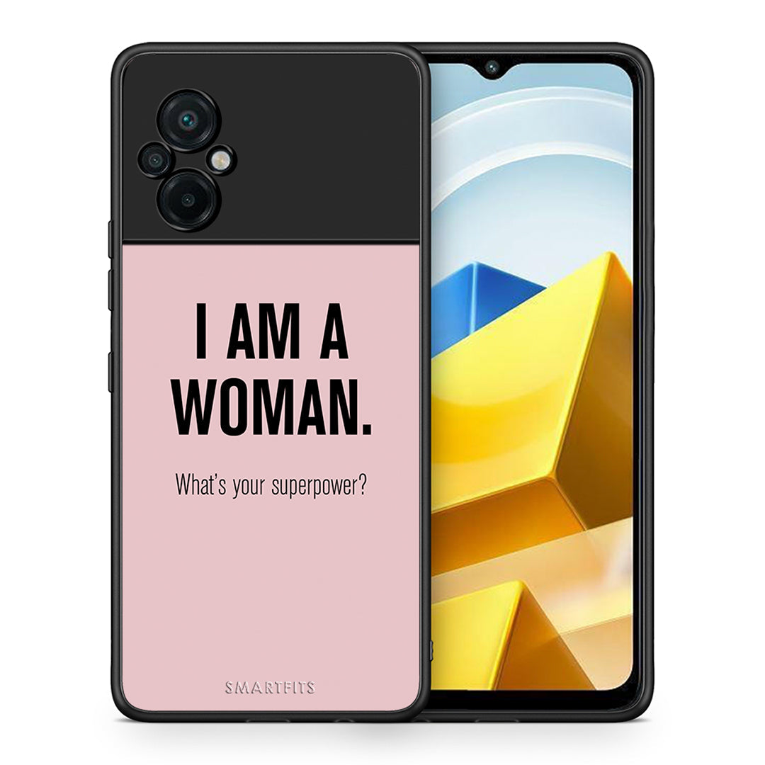 Θήκη Xiaomi Poco M5 / Redmi Note 11E Superpower Woman από τη Smartfits με σχέδιο στο πίσω μέρος και μαύρο περίβλημα | Xiaomi Poco M5 / Redmi Note 11E Superpower Woman case with colorful back and black bezels