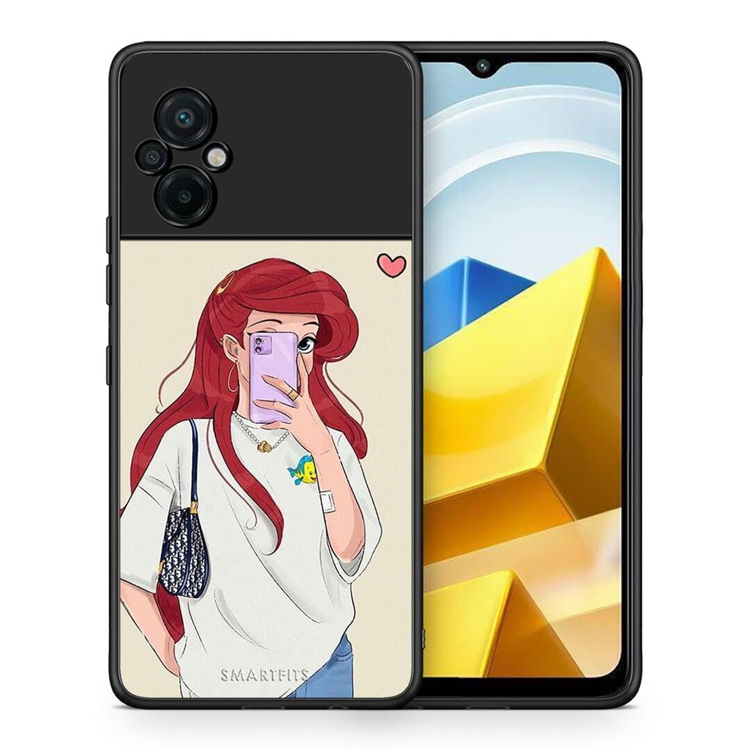 Θήκη Xiaomi Poco M5 / Redmi Note 11E Walking Mermaid από τη Smartfits με σχέδιο στο πίσω μέρος και μαύρο περίβλημα | Xiaomi Poco M5 / Redmi Note 11E Walking Mermaid case with colorful back and black bezels