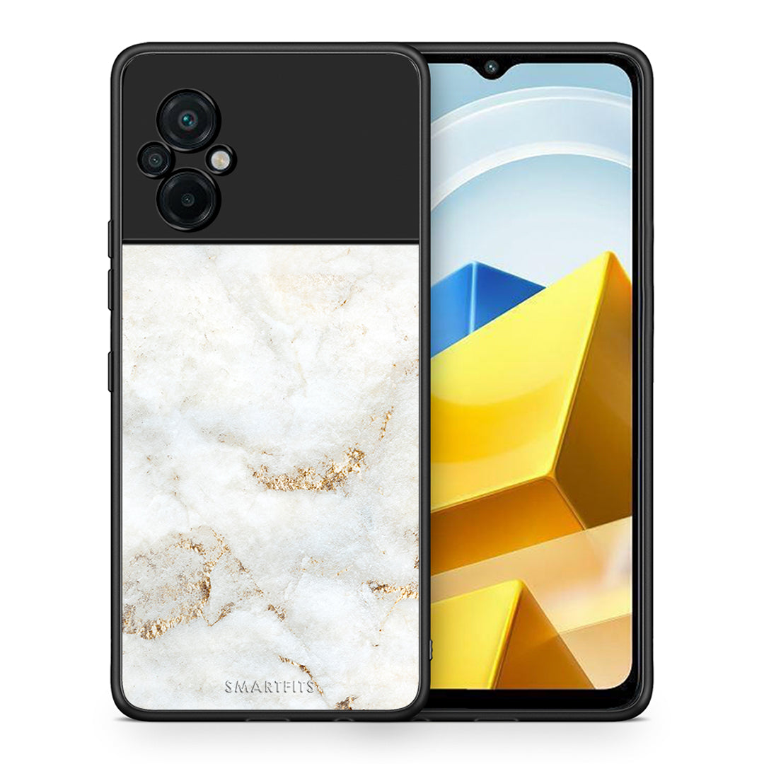 Θήκη Xiaomi Poco M5 / Redmi Note 11E White Gold Marble από τη Smartfits με σχέδιο στο πίσω μέρος και μαύρο περίβλημα | Xiaomi Poco M5 / Redmi Note 11E White Gold Marble case with colorful back and black bezels