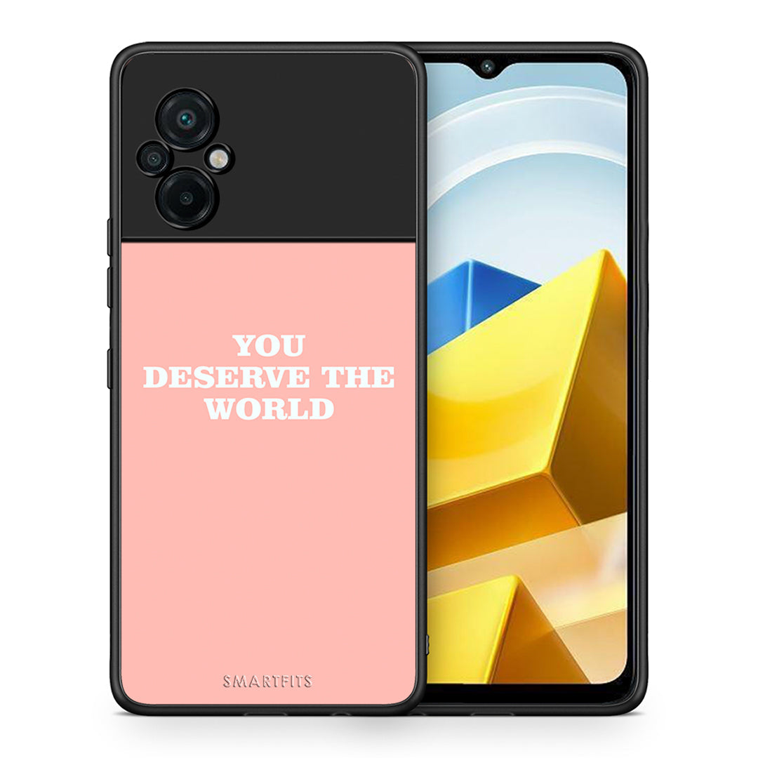 Θήκη Αγίου Βαλεντίνου Xiaomi Poco M5 / Redmi Note 11E You Deserve The World από τη Smartfits με σχέδιο στο πίσω μέρος και μαύρο περίβλημα | Xiaomi Poco M5 / Redmi Note 11E You Deserve The World case with colorful back and black bezels