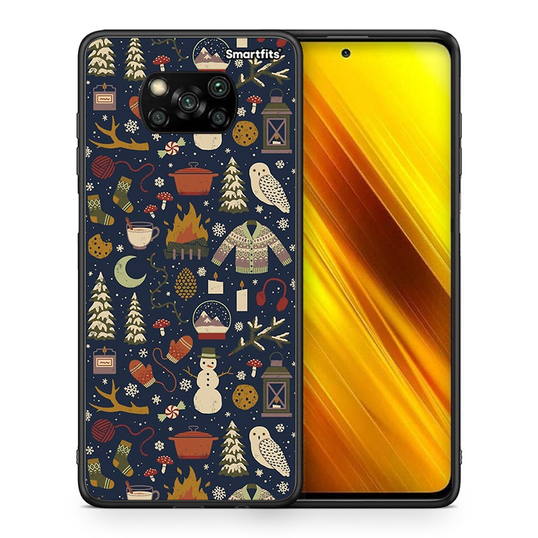 Θήκη Xiaomi Poco X3 Christmas Elements από τη Smartfits με σχέδιο στο πίσω μέρος και μαύρο περίβλημα | Xiaomi Poco X3 Christmas Elements case with colorful back and black bezels