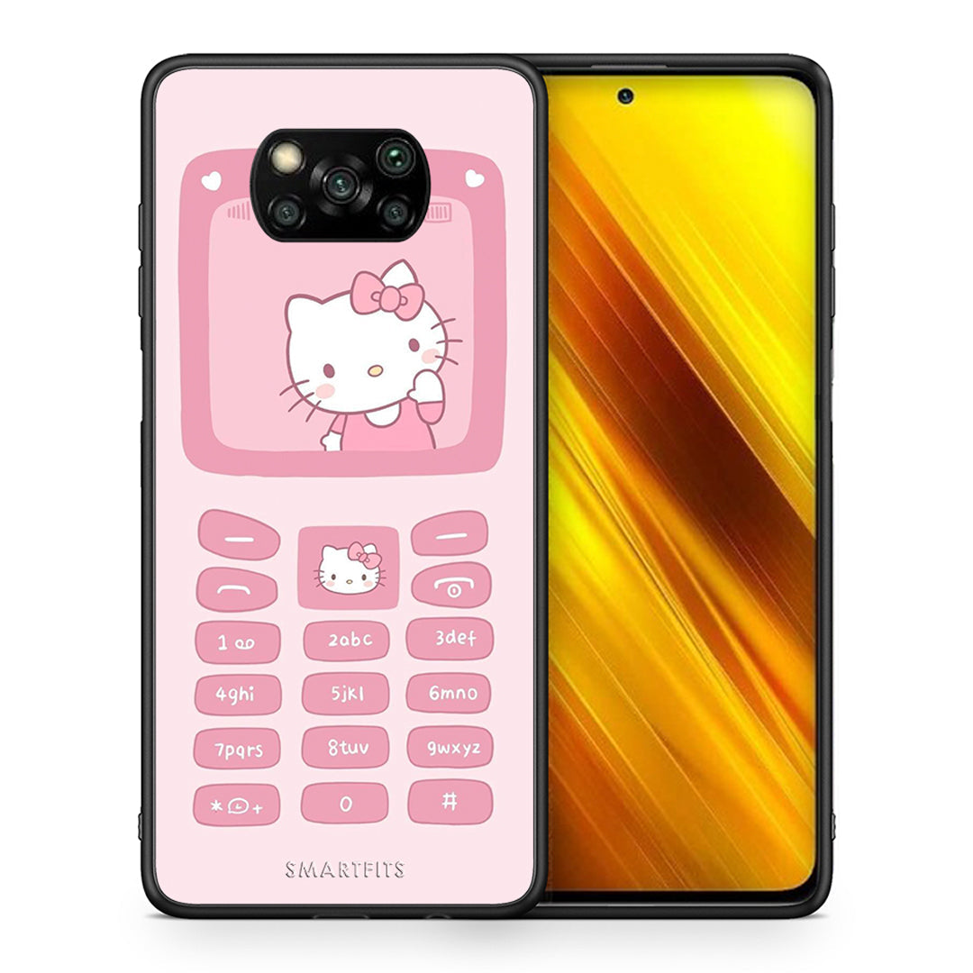 Θήκη Αγίου Βαλεντίνου Xiaomi Poco X3 Hello Kitten από τη Smartfits με σχέδιο στο πίσω μέρος και μαύρο περίβλημα | Xiaomi Poco X3 Hello Kitten case with colorful back and black bezels