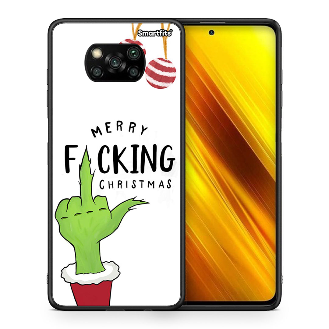 Θήκη Xiaomi Poco X3 Merry F Xmas από τη Smartfits με σχέδιο στο πίσω μέρος και μαύρο περίβλημα | Xiaomi Poco X3 Merry F Xmas case with colorful back and black bezels