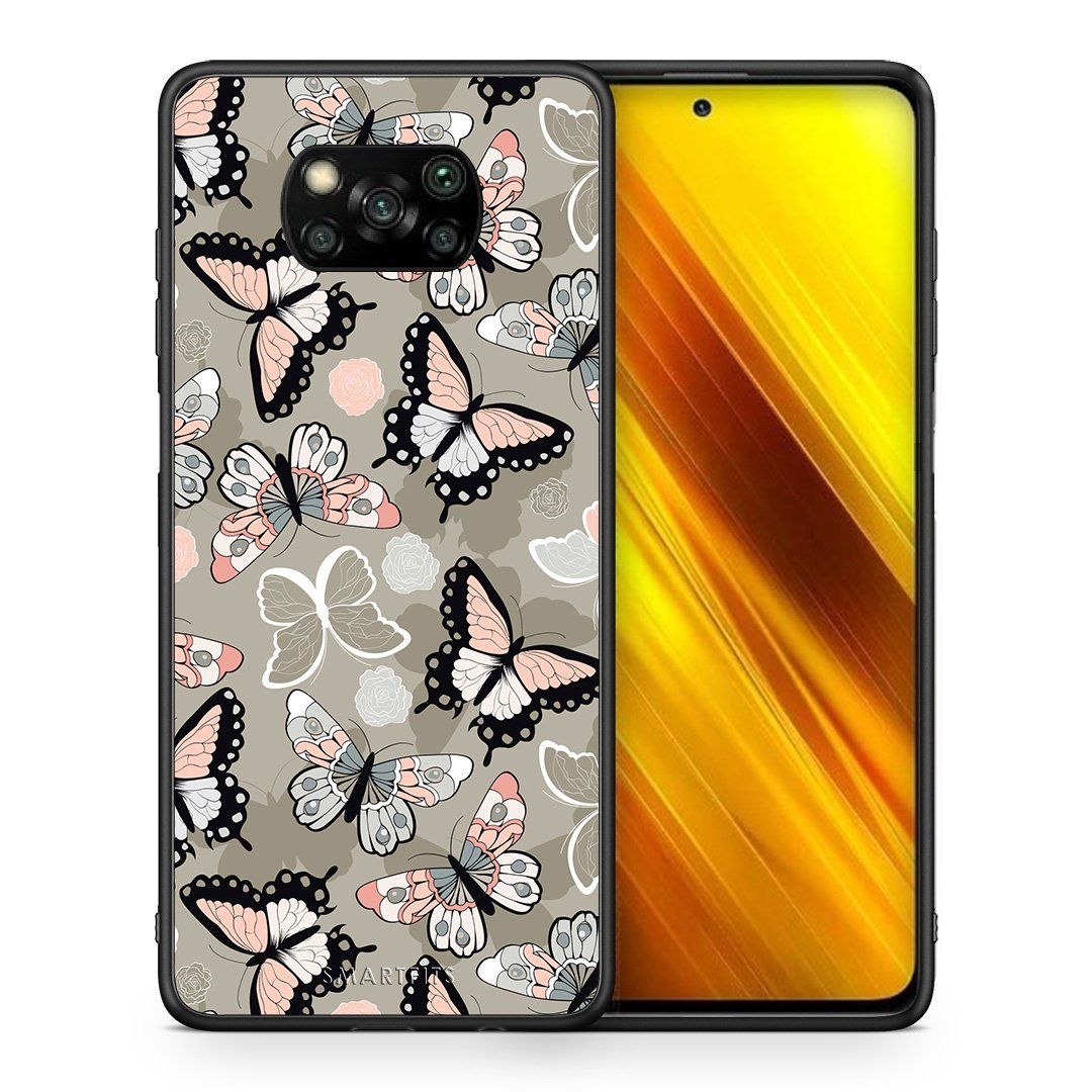 Θήκη Xiaomi Poco X3 Butterflies Boho από τη Smartfits με σχέδιο στο πίσω μέρος και μαύρο περίβλημα | Xiaomi Poco X3 Butterflies Boho case with colorful back and black bezels