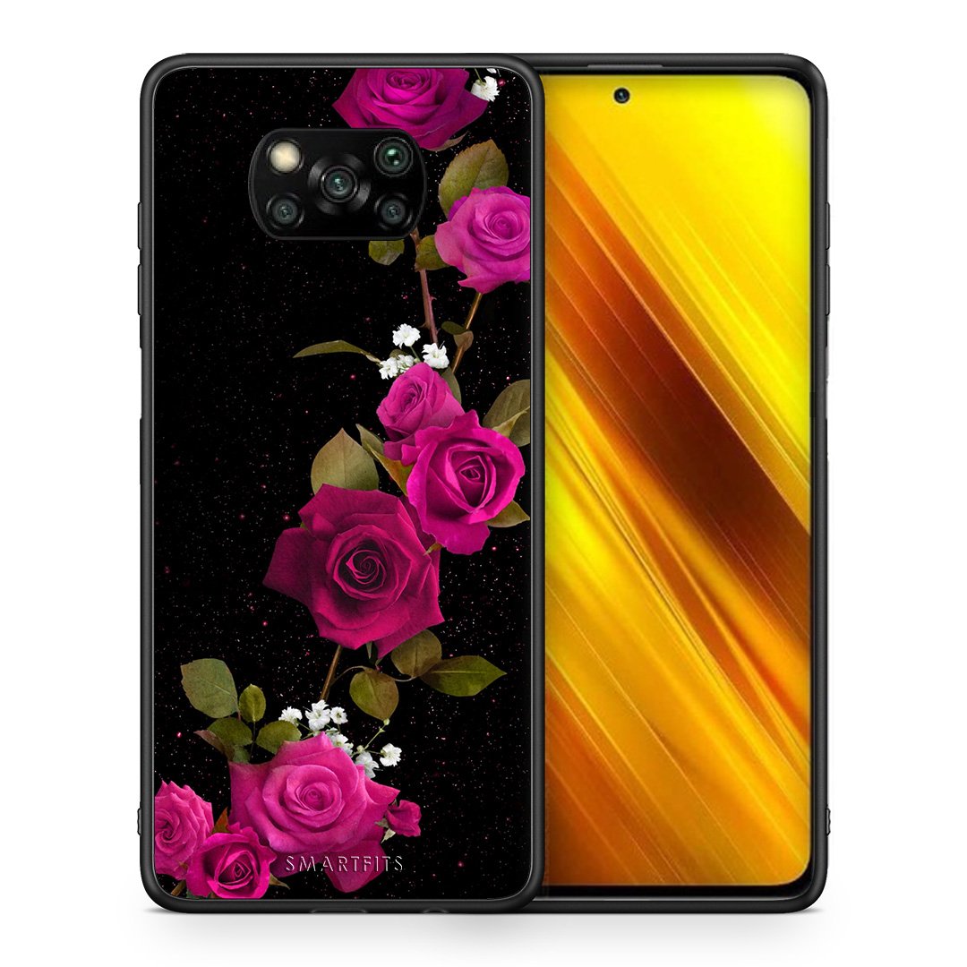 Θήκη Xiaomi Poco X3 Red Roses Flower από τη Smartfits με σχέδιο στο πίσω μέρος και μαύρο περίβλημα | Xiaomi Poco X3 Red Roses Flower case with colorful back and black bezels
