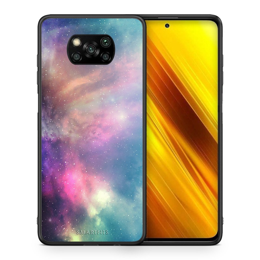 Θήκη Xiaomi Poco X3 Rainbow Galaxy από τη Smartfits με σχέδιο στο πίσω μέρος και μαύρο περίβλημα | Xiaomi Poco X3 Rainbow Galaxy case with colorful back and black bezels