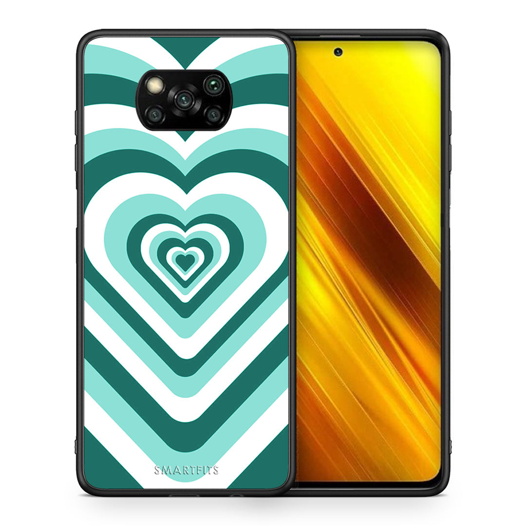 Θήκη Xiaomi Poco X3 Green Hearts από τη Smartfits με σχέδιο στο πίσω μέρος και μαύρο περίβλημα | Xiaomi Poco X3 Green Hearts case with colorful back and black bezels