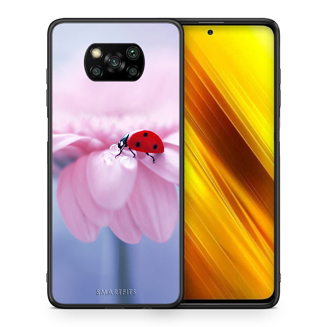 Θήκη Xiaomi Poco X3 Ladybug Flower από τη Smartfits με σχέδιο στο πίσω μέρος και μαύρο περίβλημα | Xiaomi Poco X3 Ladybug Flower case with colorful back and black bezels