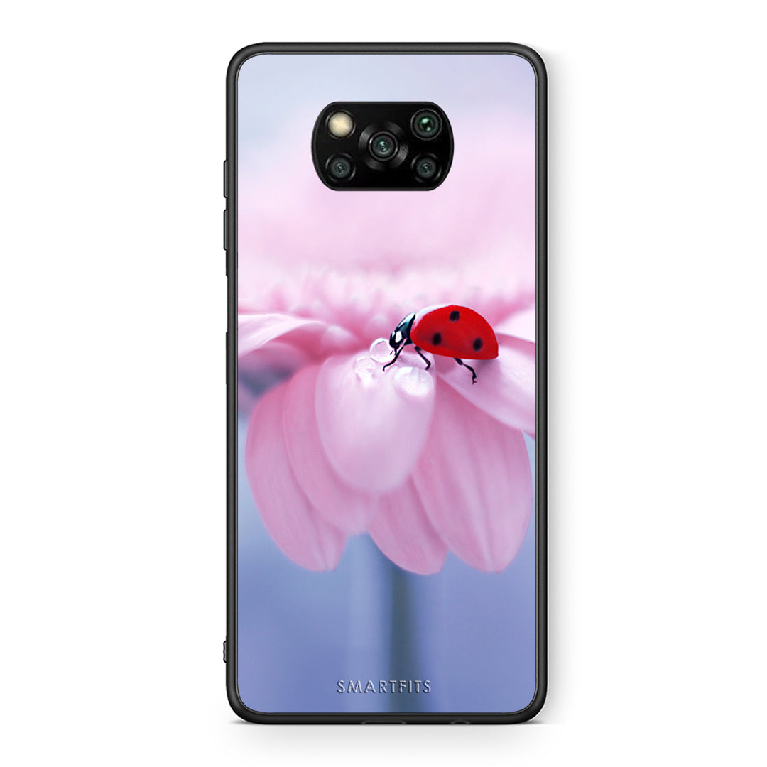 Θήκη Xiaomi Poco X3 Ladybug Flower από τη Smartfits με σχέδιο στο πίσω μέρος και μαύρο περίβλημα | Xiaomi Poco X3 Ladybug Flower case with colorful back and black bezels