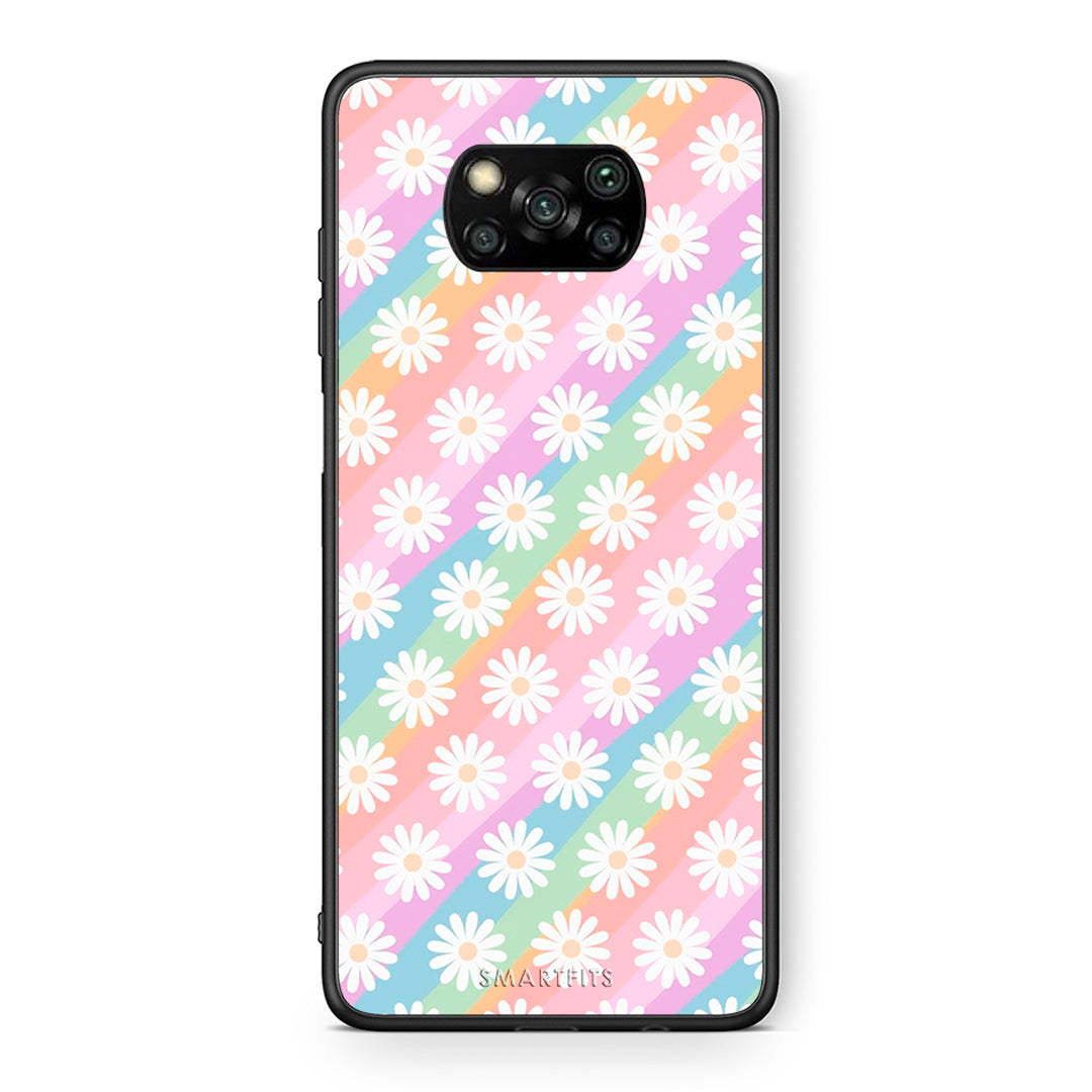 Θήκη Xiaomi Poco X3 White Daisies από τη Smartfits με σχέδιο στο πίσω μέρος και μαύρο περίβλημα | Xiaomi Poco X3 White Daisies case with colorful back and black bezels