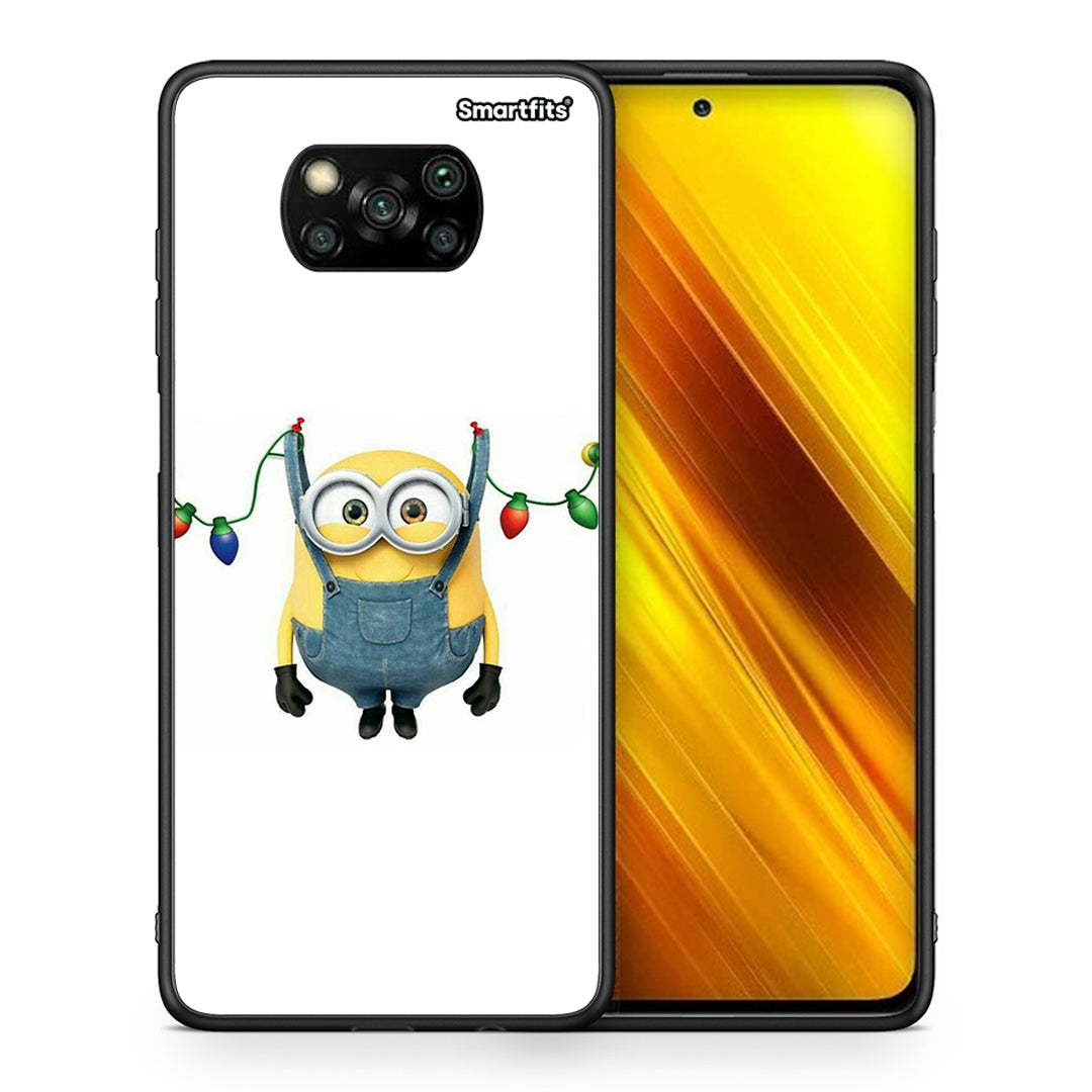 Θήκη Xiaomi Poco X3 Xmas Minion Lights από τη Smartfits με σχέδιο στο πίσω μέρος και μαύρο περίβλημα | Xiaomi Poco X3 Xmas Minion Lights case with colorful back and black bezels