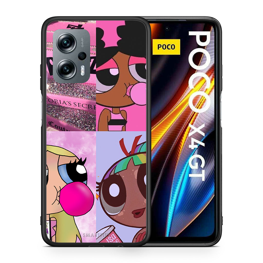 Θήκη Αγίου Βαλεντίνου Xiaomi Poco X4 GT Bubble Girls από τη Smartfits με σχέδιο στο πίσω μέρος και μαύρο περίβλημα | Xiaomi Poco X4 GT Bubble Girls case with colorful back and black bezels