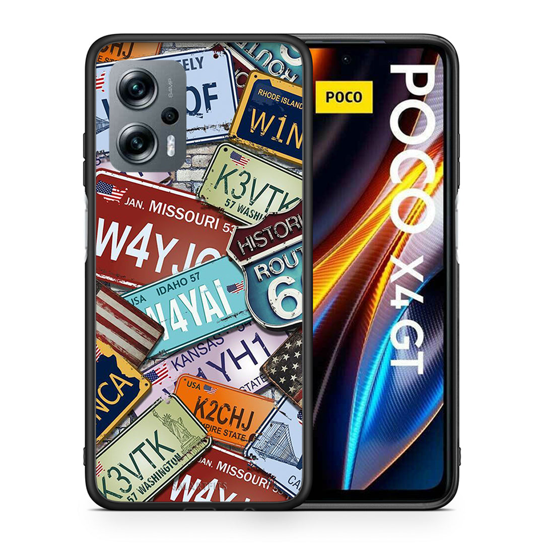 Θήκη Xiaomi Poco X4 GT Car Plates από τη Smartfits με σχέδιο στο πίσω μέρος και μαύρο περίβλημα | Xiaomi Poco X4 GT Car Plates case with colorful back and black bezels
