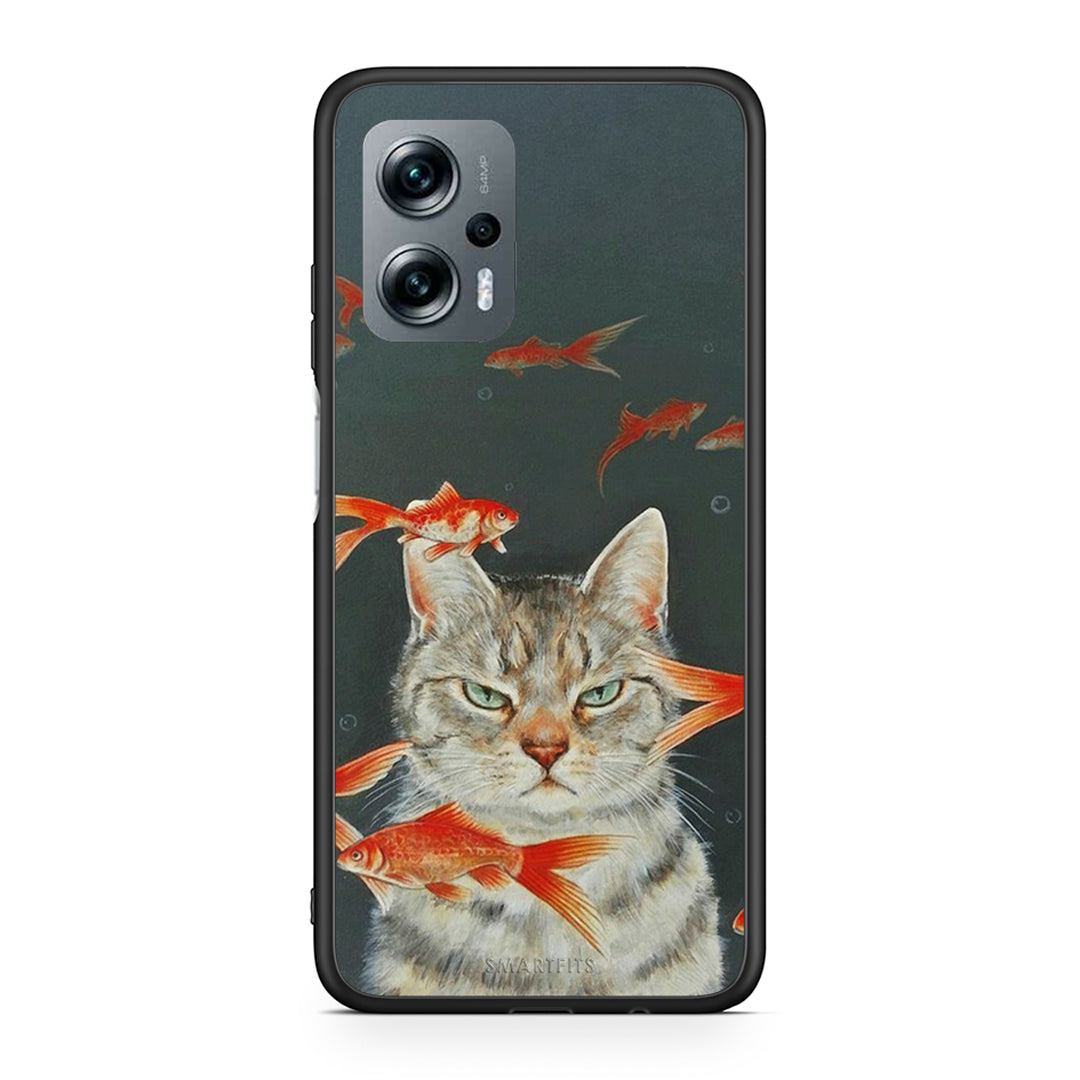 Xiaomi Poco X4 GT Cat Goldfish θήκη από τη Smartfits με σχέδιο στο πίσω μέρος και μαύρο περίβλημα | Smartphone case with colorful back and black bezels by Smartfits