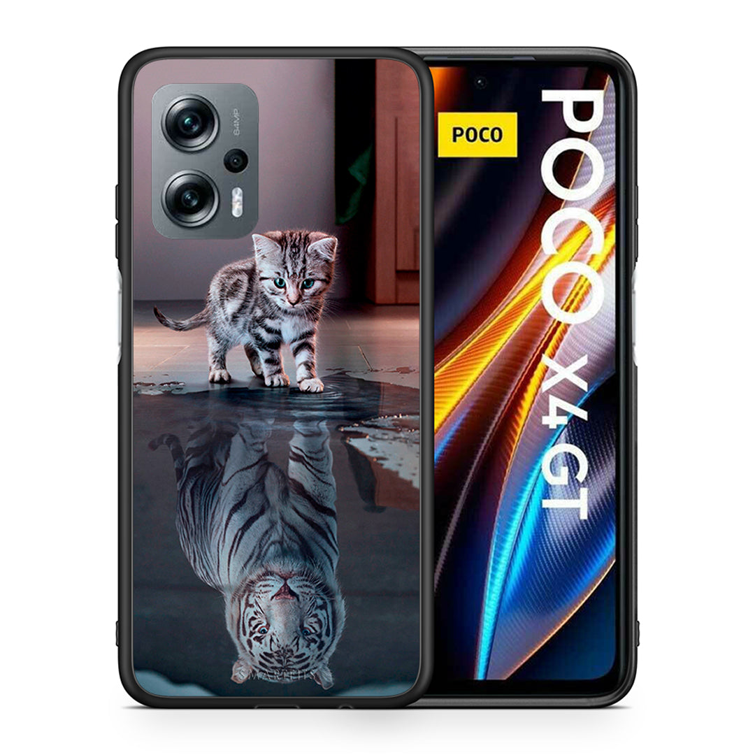Θήκη Xiaomi Poco X4 GT Tiger Cute από τη Smartfits με σχέδιο στο πίσω μέρος και μαύρο περίβλημα | Xiaomi Poco X4 GT Tiger Cute case with colorful back and black bezels