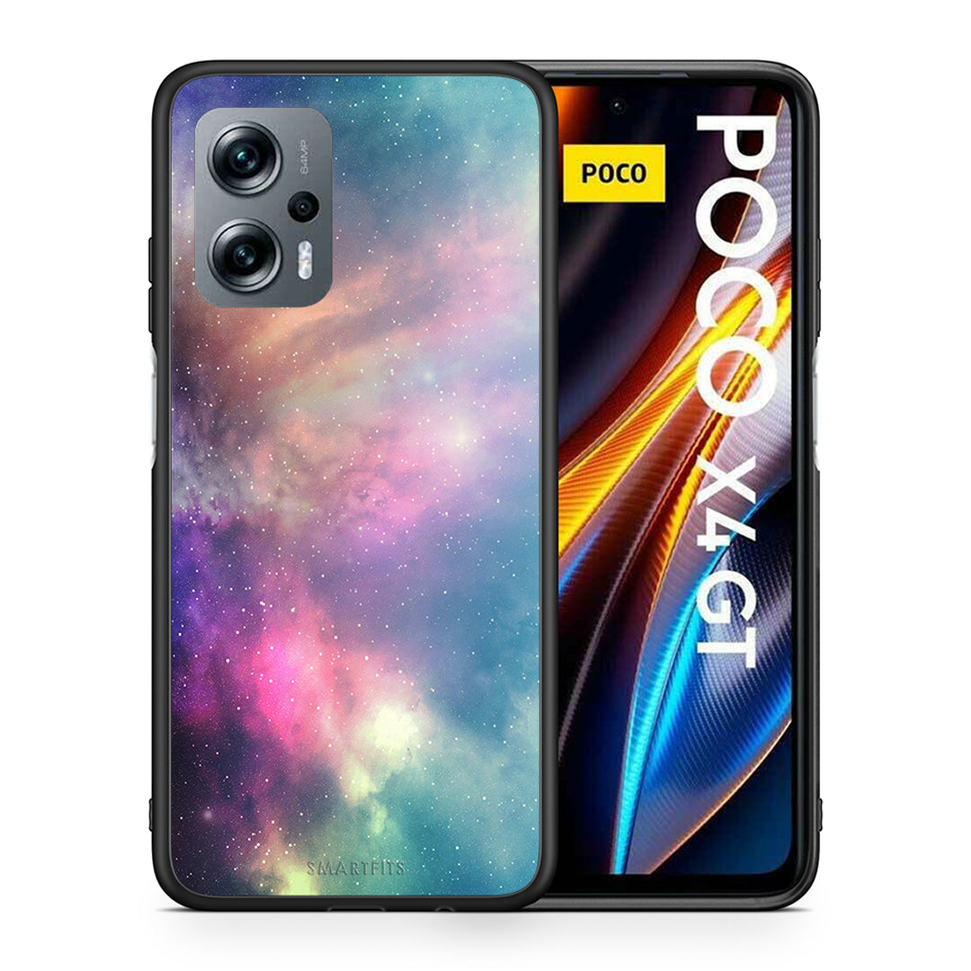 Θήκη Xiaomi Poco X4 GT Rainbow Galaxy από τη Smartfits με σχέδιο στο πίσω μέρος και μαύρο περίβλημα | Xiaomi Poco X4 GT Rainbow Galaxy case with colorful back and black bezels