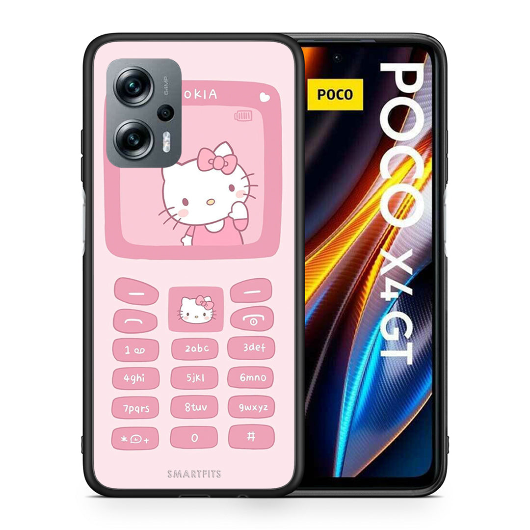 Θήκη Αγίου Βαλεντίνου Xiaomi Poco X4 GT Hello Kitten από τη Smartfits με σχέδιο στο πίσω μέρος και μαύρο περίβλημα | Xiaomi Poco X4 GT Hello Kitten case with colorful back and black bezels