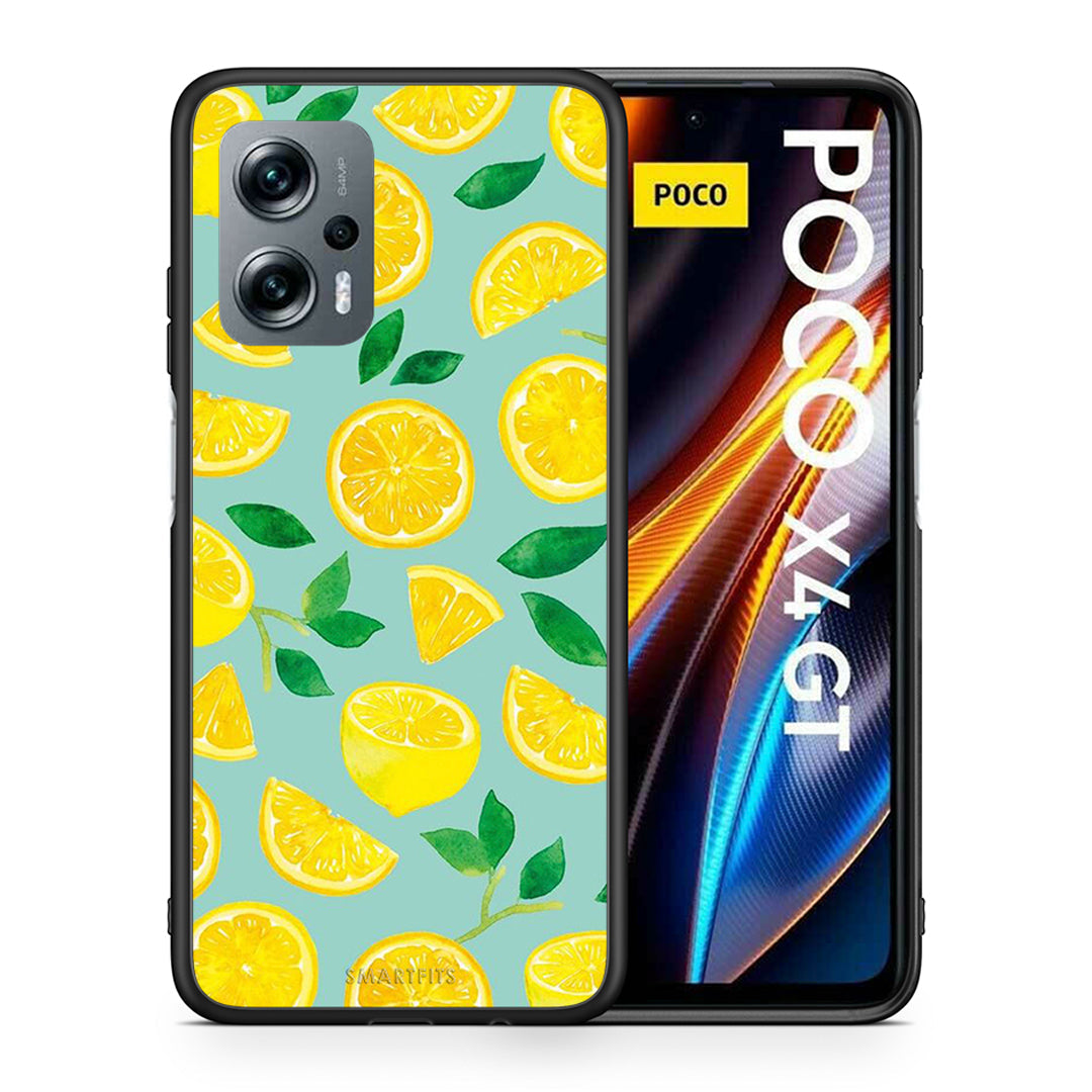 Θήκη Xiaomi Poco X4 GT Lemons από τη Smartfits με σχέδιο στο πίσω μέρος και μαύρο περίβλημα | Xiaomi Poco X4 GT Lemons case with colorful back and black bezels