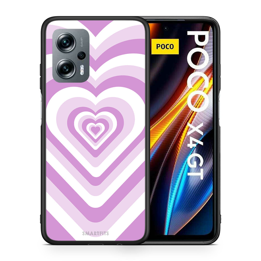 Θήκη Xiaomi Poco X4 GT Lilac Hearts από τη Smartfits με σχέδιο στο πίσω μέρος και μαύρο περίβλημα | Xiaomi Poco X4 GT Lilac Hearts case with colorful back and black bezels