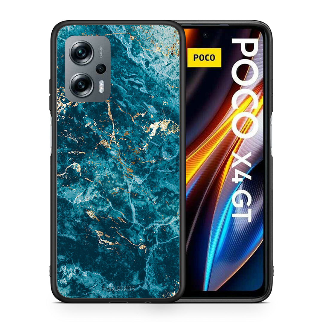 Θήκη Xiaomi Poco X4 GT Marble Blue από τη Smartfits με σχέδιο στο πίσω μέρος και μαύρο περίβλημα | Xiaomi Poco X4 GT Marble Blue case with colorful back and black bezels