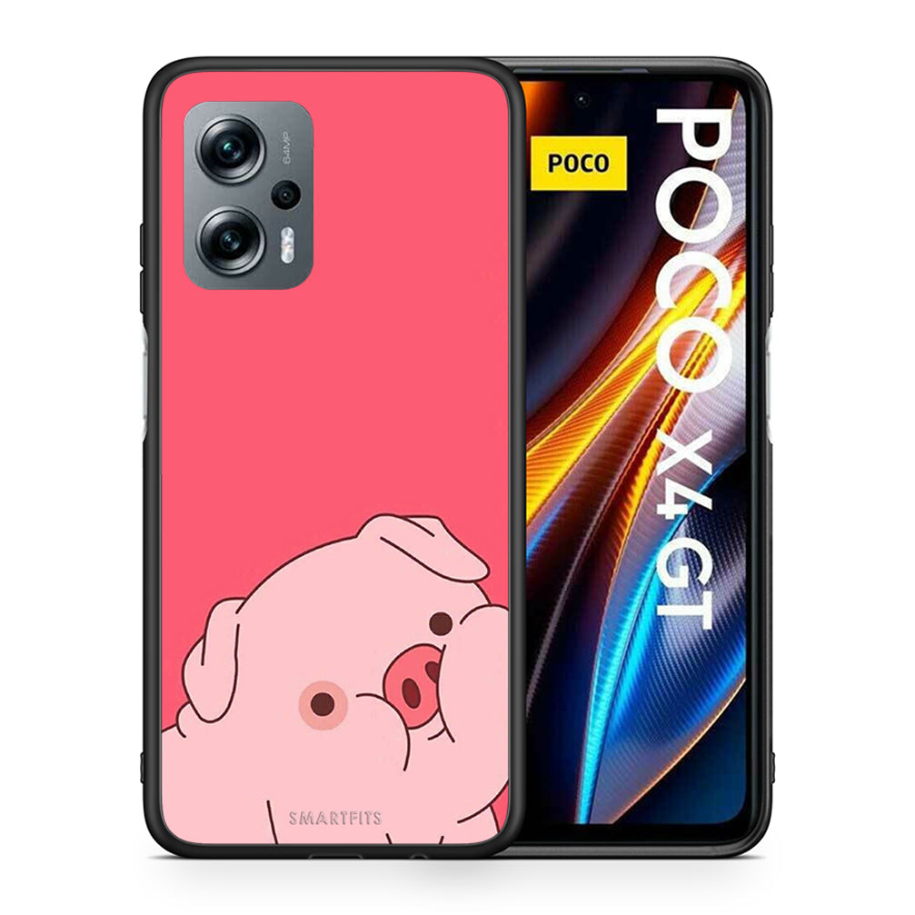 Θήκη Αγίου Βαλεντίνου Xiaomi Poco X4 GT Pig Love 1 από τη Smartfits με σχέδιο στο πίσω μέρος και μαύρο περίβλημα | Xiaomi Poco X4 GT Pig Love 1 case with colorful back and black bezels
