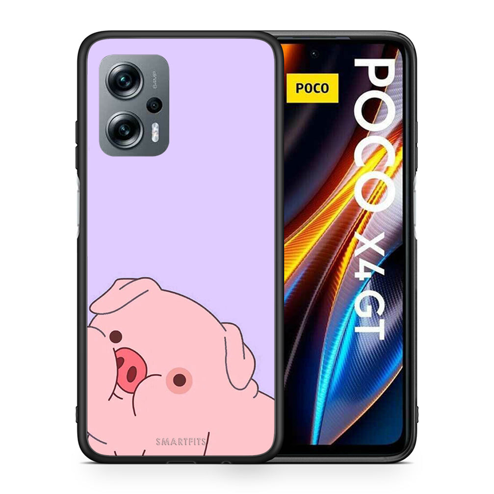 Θήκη Αγίου Βαλεντίνου Xiaomi Poco X4 GT Pig Love 2 από τη Smartfits με σχέδιο στο πίσω μέρος και μαύρο περίβλημα | Xiaomi Poco X4 GT Pig Love 2 case with colorful back and black bezels