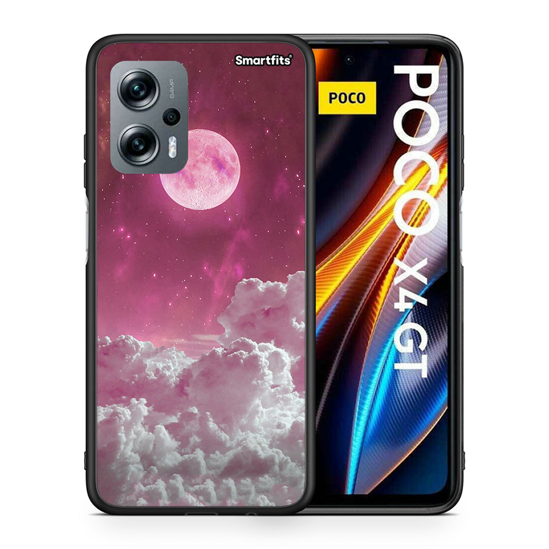 Θήκη Xiaomi Poco X4 GT Pink Moon από τη Smartfits με σχέδιο στο πίσω μέρος και μαύρο περίβλημα | Xiaomi Poco X4 GT Pink Moon case with colorful back and black bezels