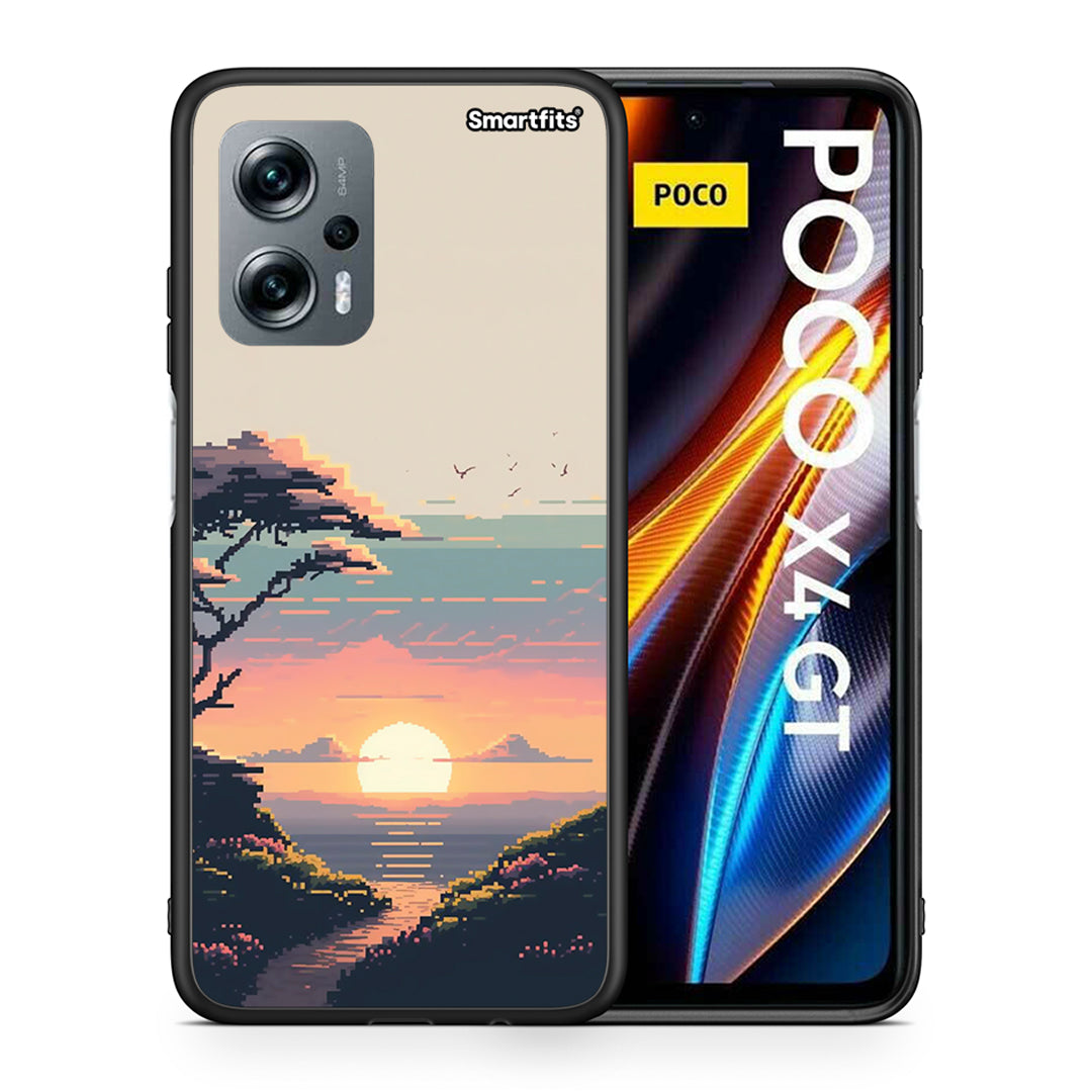 Θήκη Xiaomi Poco X4 GT Pixel Sunset από τη Smartfits με σχέδιο στο πίσω μέρος και μαύρο περίβλημα | Xiaomi Poco X4 GT Pixel Sunset case with colorful back and black bezels