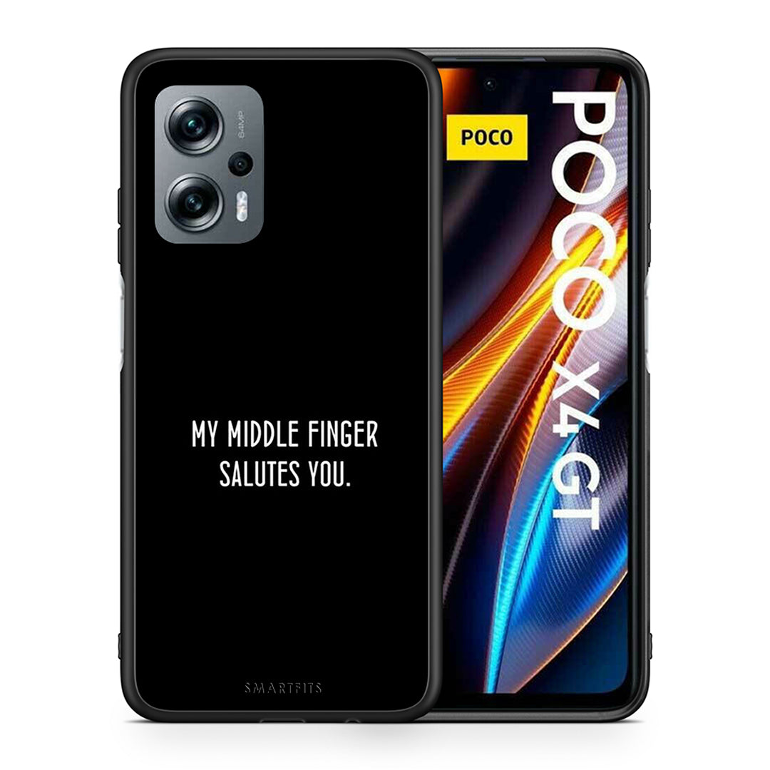 Θήκη Xiaomi Poco X4 GT Salute από τη Smartfits με σχέδιο στο πίσω μέρος και μαύρο περίβλημα | Xiaomi Poco X4 GT Salute case with colorful back and black bezels