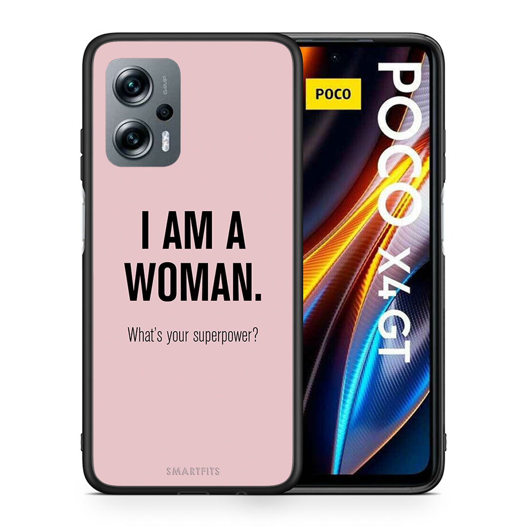 Θήκη Xiaomi Poco X4 GT Superpower Woman από τη Smartfits με σχέδιο στο πίσω μέρος και μαύρο περίβλημα | Xiaomi Poco X4 GT Superpower Woman case with colorful back and black bezels