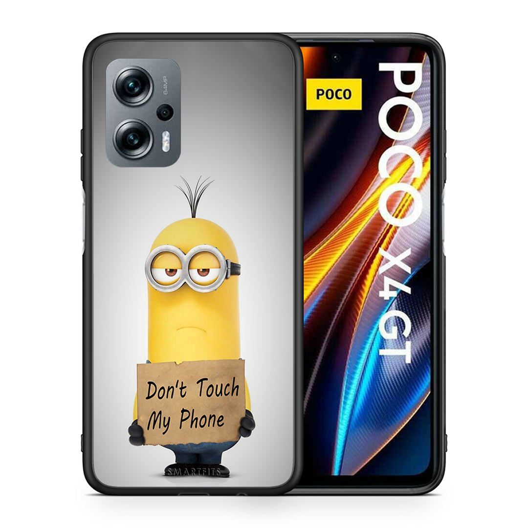 Θήκη Xiaomi Poco X4 GT Minion Text από τη Smartfits με σχέδιο στο πίσω μέρος και μαύρο περίβλημα | Xiaomi Poco X4 GT Minion Text case with colorful back and black bezels