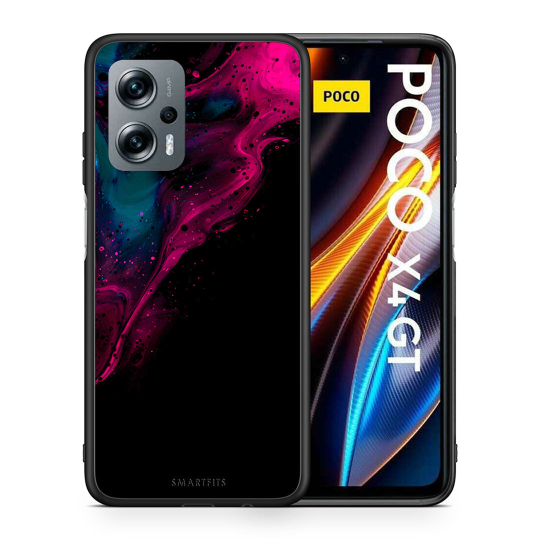 Θήκη Xiaomi Poco X4 GT Pink Black Watercolor από τη Smartfits με σχέδιο στο πίσω μέρος και μαύρο περίβλημα | Xiaomi Poco X4 GT Pink Black Watercolor case with colorful back and black bezels