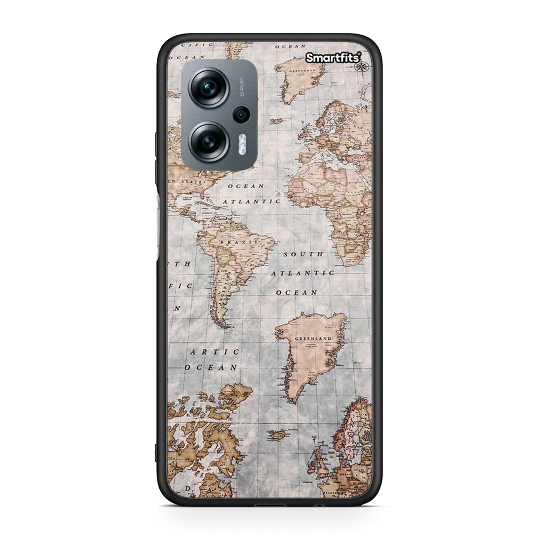 Xiaomi Poco X4 GT World Map θήκη από τη Smartfits με σχέδιο στο πίσω μέρος και μαύρο περίβλημα | Smartphone case with colorful back and black bezels by Smartfits