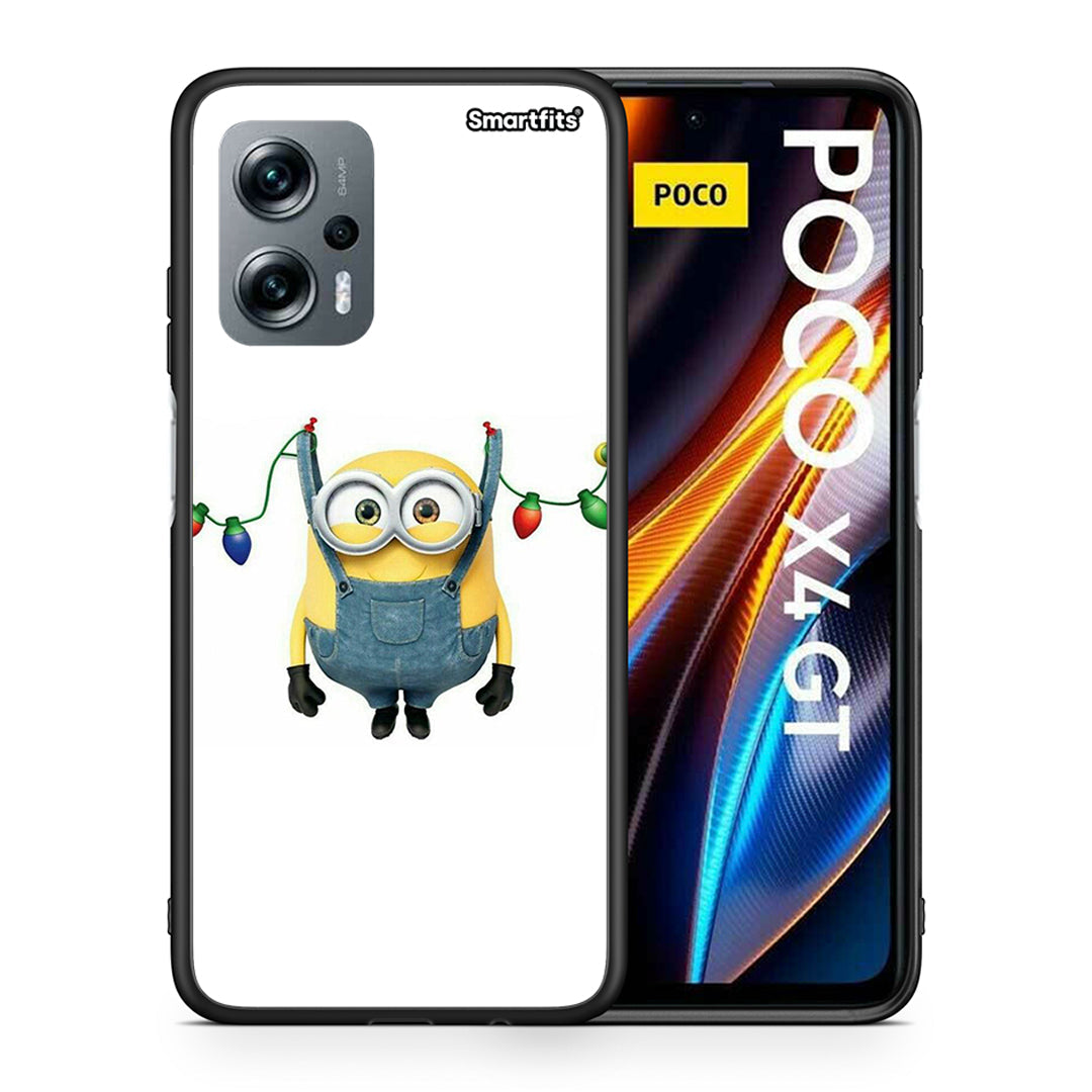 Θήκη Xiaomi Poco X4 GT Xmas Minion Lights από τη Smartfits με σχέδιο στο πίσω μέρος και μαύρο περίβλημα | Xiaomi Poco X4 GT Xmas Minion Lights case with colorful back and black bezels