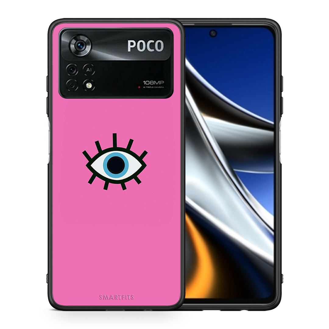 Θήκη Xiaomi Poco X4 Pro 5G Blue Eye Pink από τη Smartfits με σχέδιο στο πίσω μέρος και μαύρο περίβλημα | Xiaomi Poco X4 Pro 5G Blue Eye Pink case with colorful back and black bezels