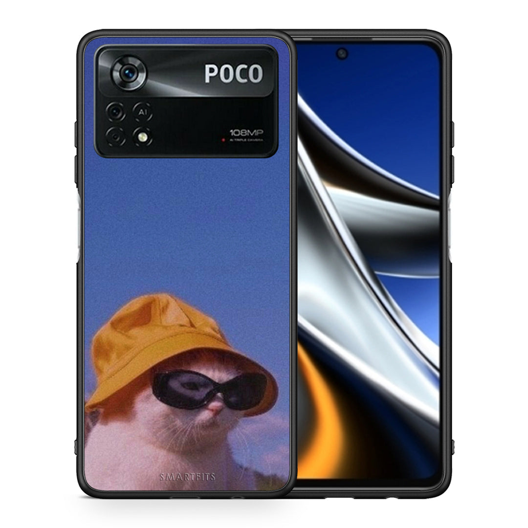Θήκη Xiaomi Poco X4 Pro 5G Cat Diva από τη Smartfits με σχέδιο στο πίσω μέρος και μαύρο περίβλημα | Xiaomi Poco X4 Pro 5G Cat Diva case with colorful back and black bezels